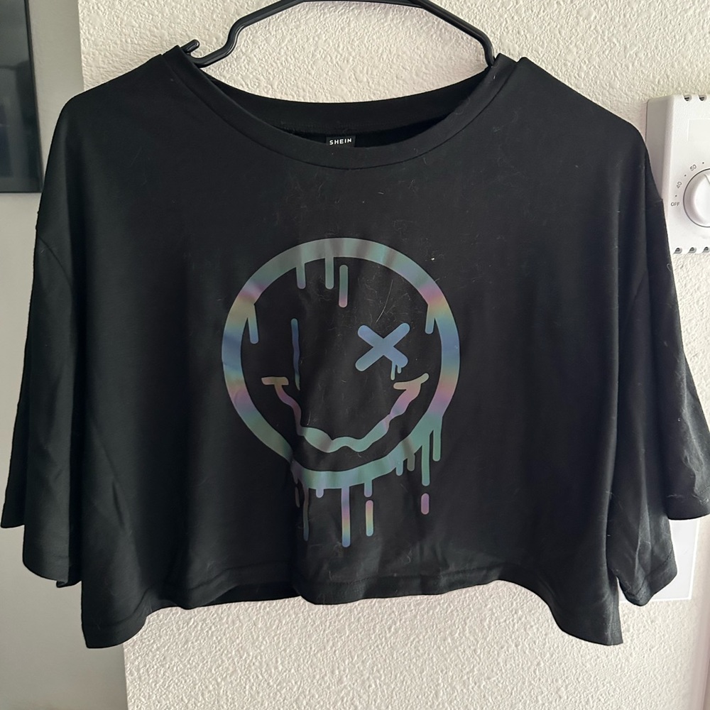 Multicolor smiley crop top